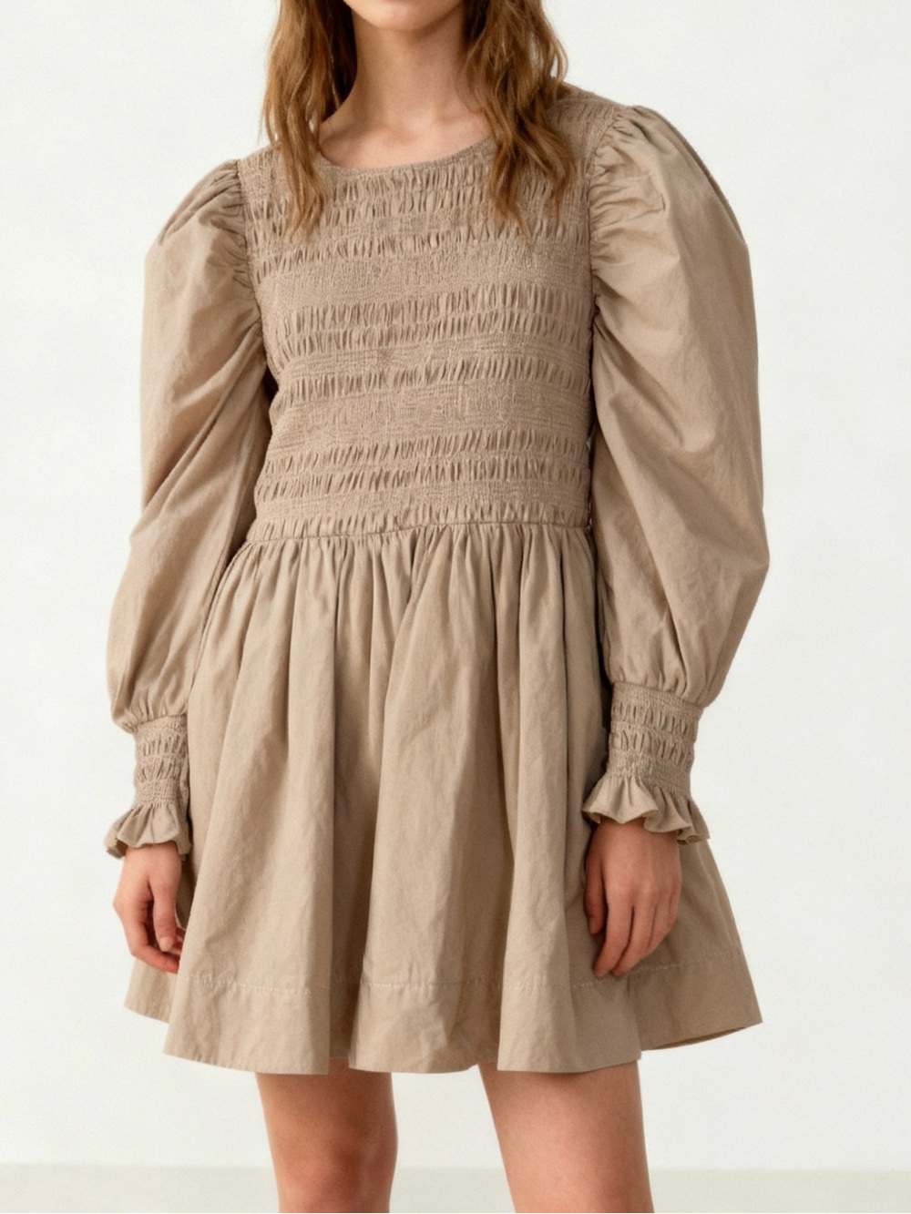 Mustard Seed Brown Dress Size Large Smocked Puff Sleeves Ruffle Prairie Cottage